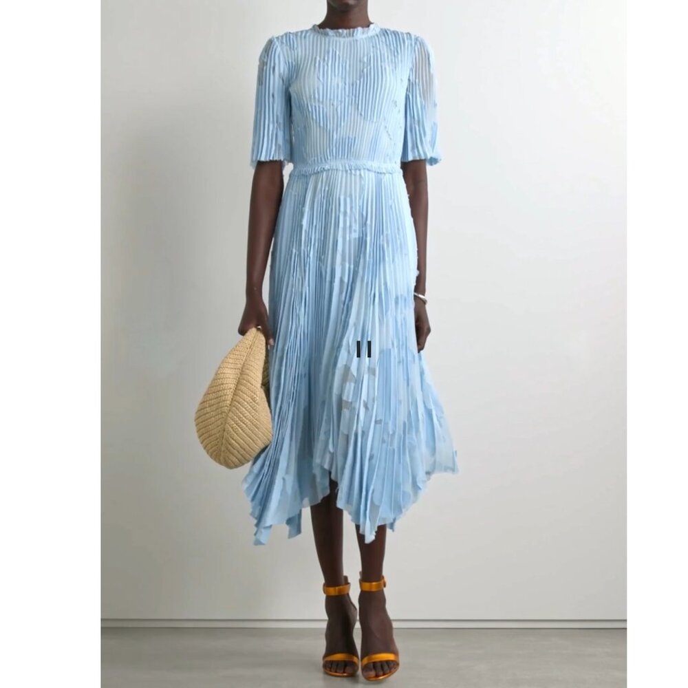 JASON WU COLLECTION Asymmetric pleated devoré-chiffon midi dress Size 6 NEW